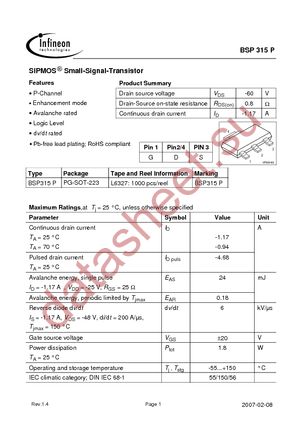 BSP315P-E6327 datasheet  